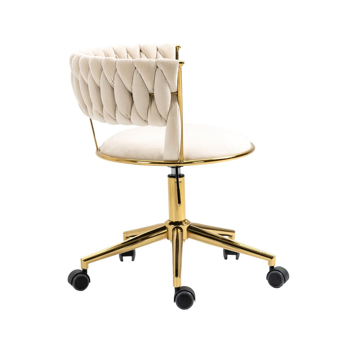 Modern Adjustable Swivel Task Chair Ivory Velvet Small Space Home Office 280 lbs Image 12