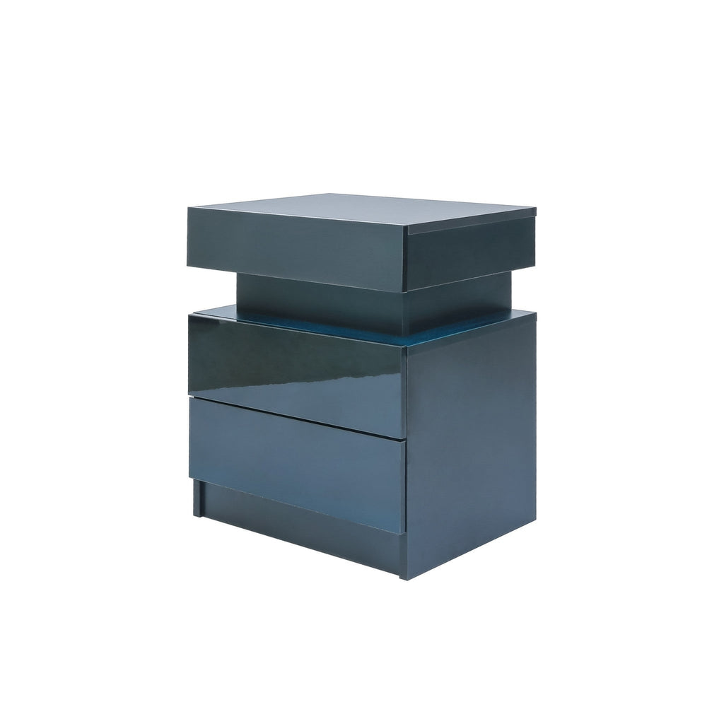 Modern Black LED Nightstand with 16 Colors and 2 Drawers for Bedroom Storage Image 2