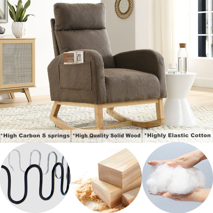 Modern Accent High Backrest Living Room Lounge Arm Rocking Chair with Two Side Pocket Image 11