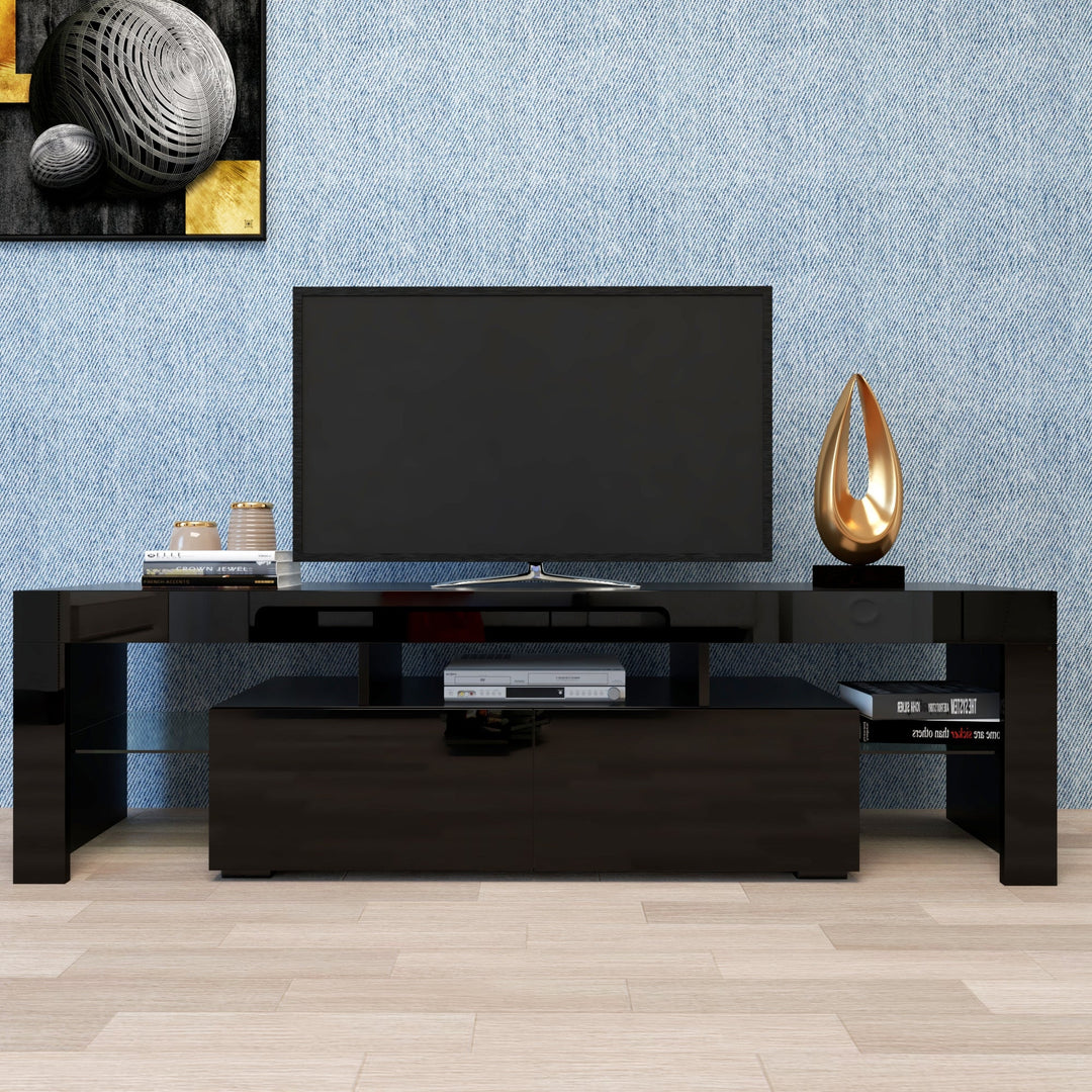 Modern Black TV Stand for 70-inch TV with 20 Colors LED Lights Remote Control Image 4