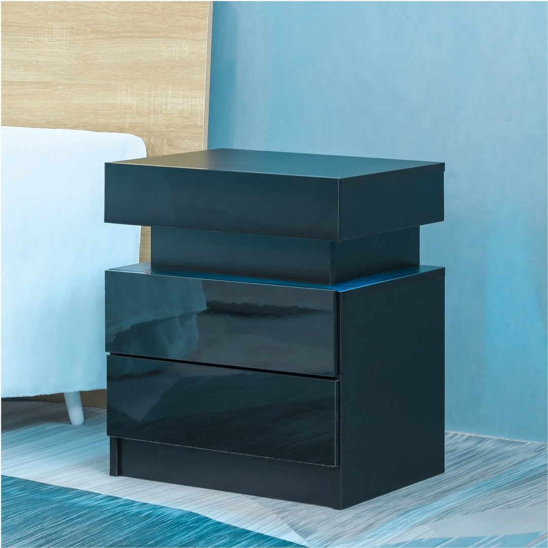 Modern Black LED Nightstand with 16 Colors and 2 Drawers for Bedroom Storage Image 7