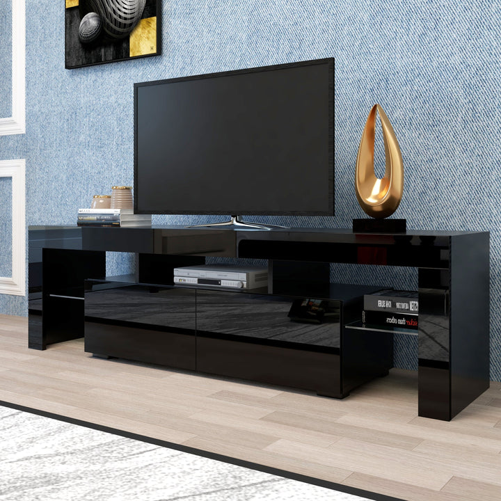 Modern Black TV Stand for 70-inch TV with 20 Colors LED Lights Remote Control Image 5