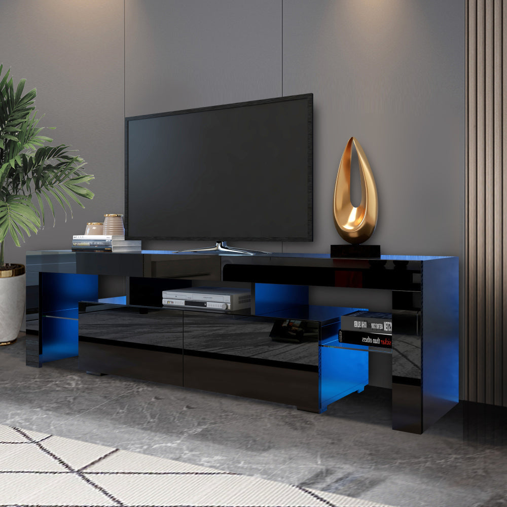 Modern Black TV Stand for 70-inch TV with 20 Colors LED Lights Remote Control Image 9