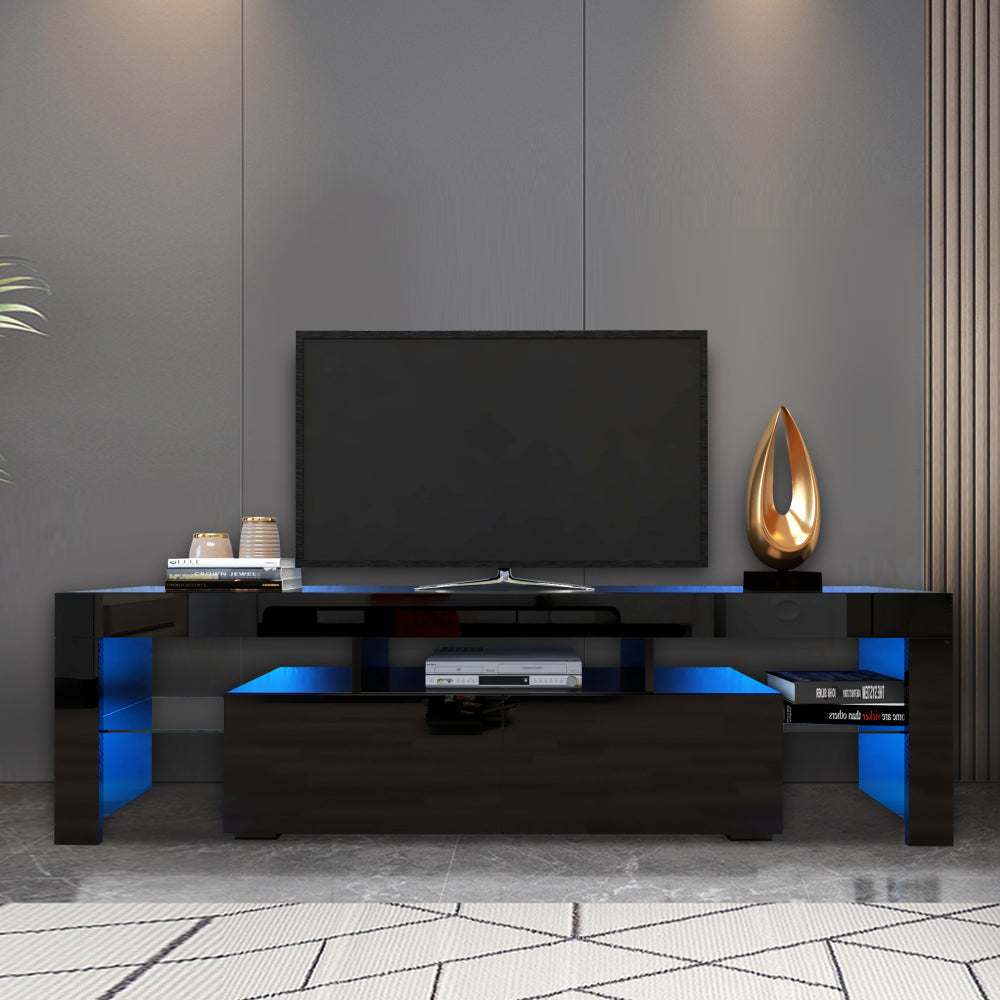 Modern Black TV Stand for 70-inch TV with 20 Colors LED Lights Remote Control Image 11