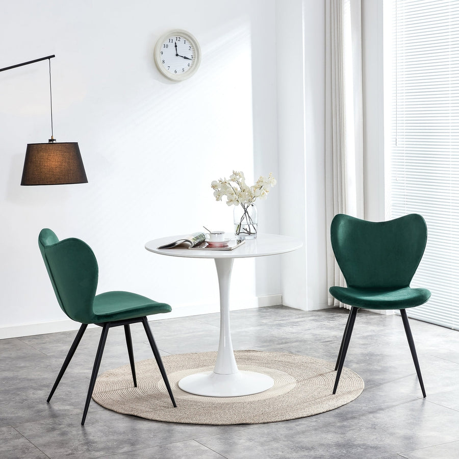 Modern Dark Green Velvet Dining Chairs Set of 2 with Metal Leg for Kitchen or Dining Room Image 1