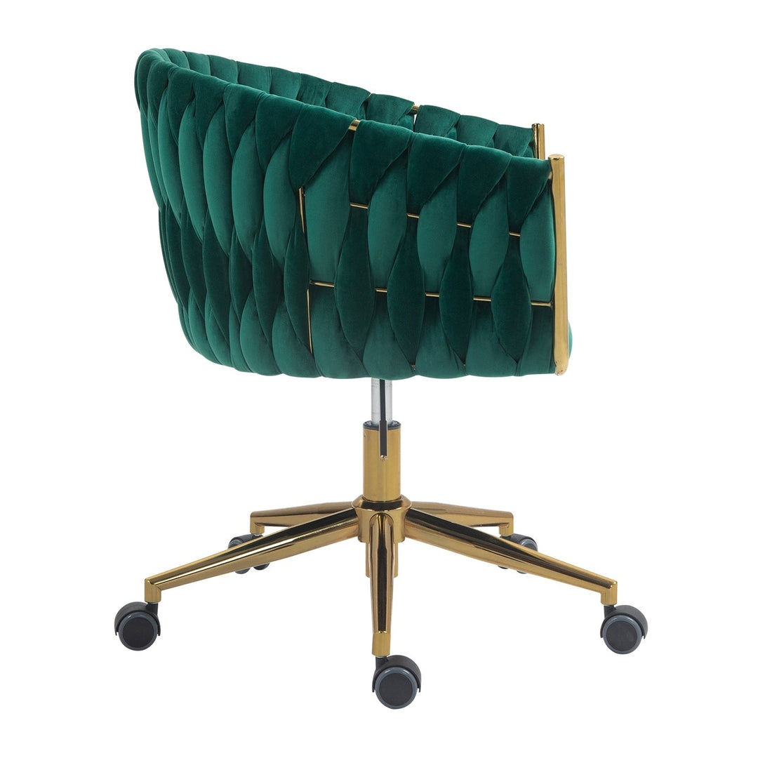 Modern Hand-Woven Office Chair Green Adjustable Swivel Height with Wheels Image 4