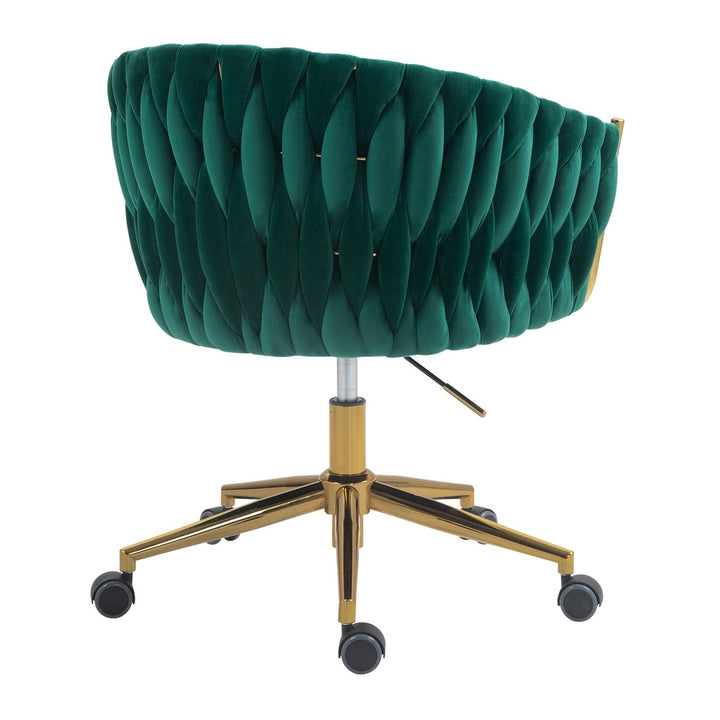 Modern Hand-Woven Office Chair Green Adjustable Swivel Height with Wheels Image 5