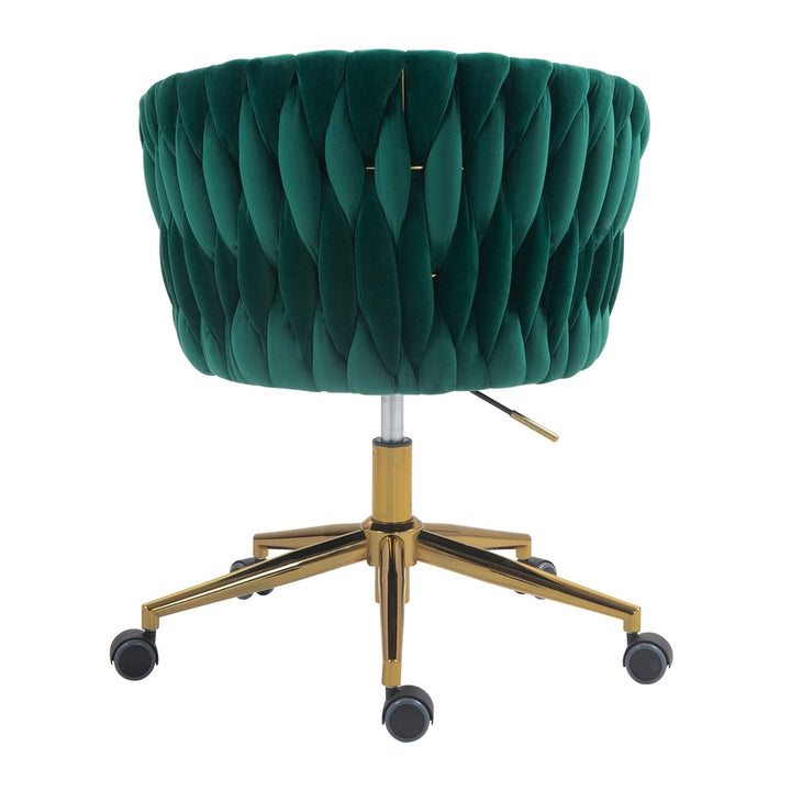 Modern Hand-Woven Office Chair Green Adjustable Swivel Height with Wheels Image 6