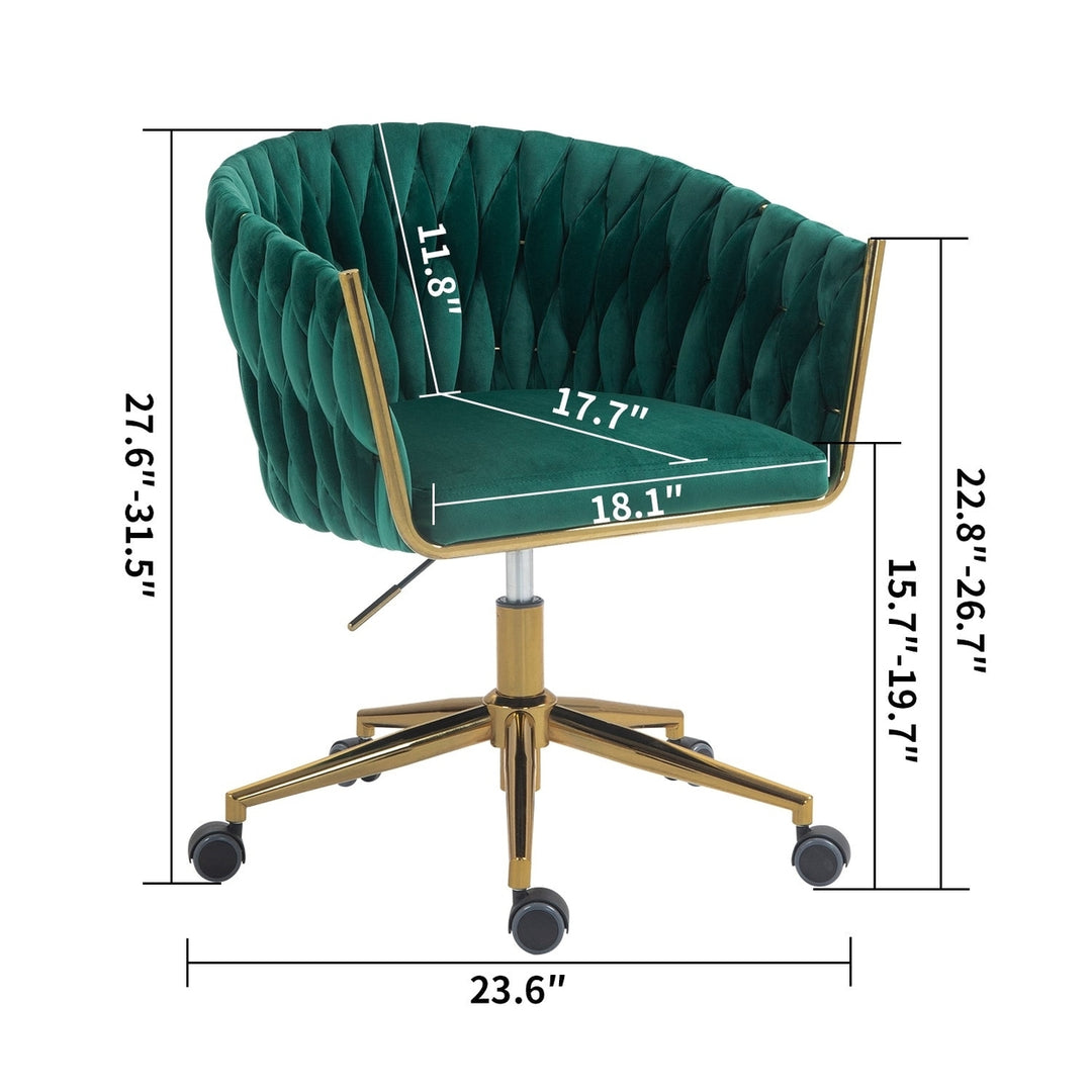 Modern Hand-Woven Office Chair Green Adjustable Swivel Height with Wheels Image 7