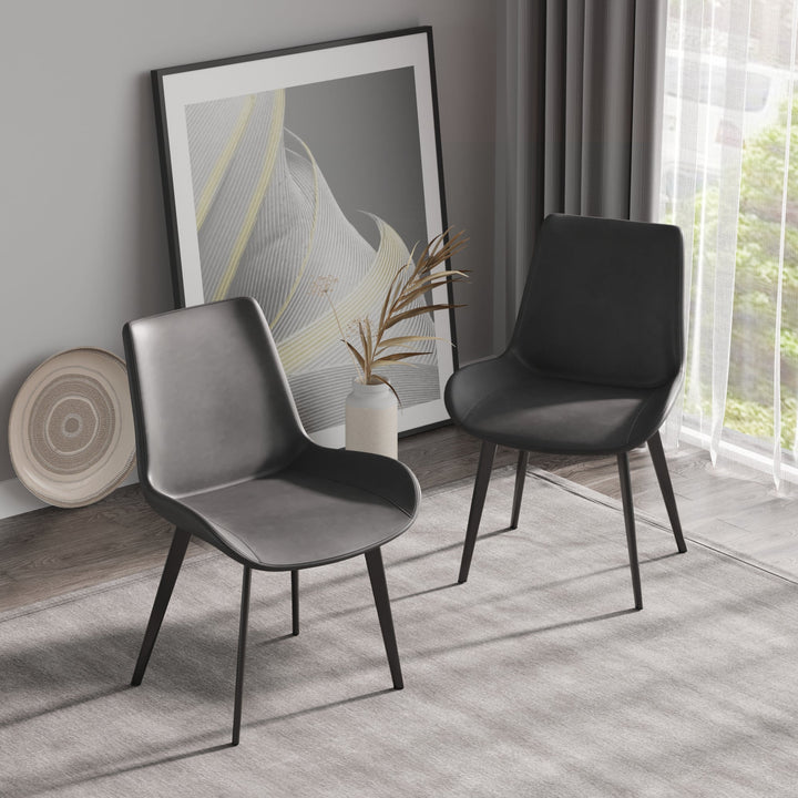 Modern Grey Dining Chair Set of 2 with Black Metal Legs Ergonomic Design Image 3