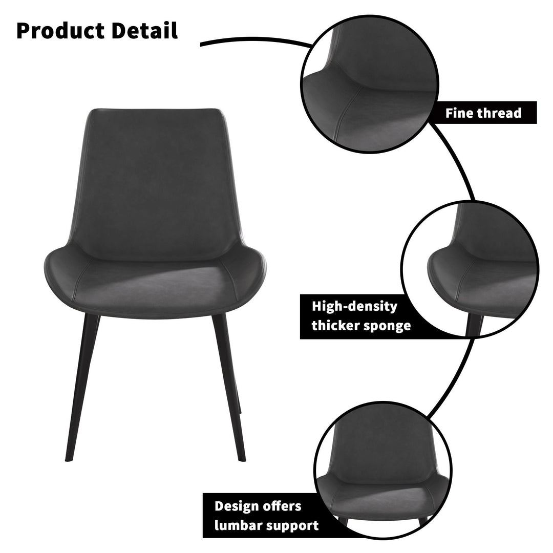 Modern Grey Dining Chair Set of 2 with Black Metal Legs Ergonomic Design Image 4