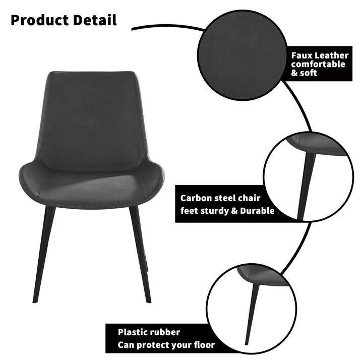 Modern Grey Dining Chair Set of 2 with Black Metal Legs Ergonomic Design Image 5