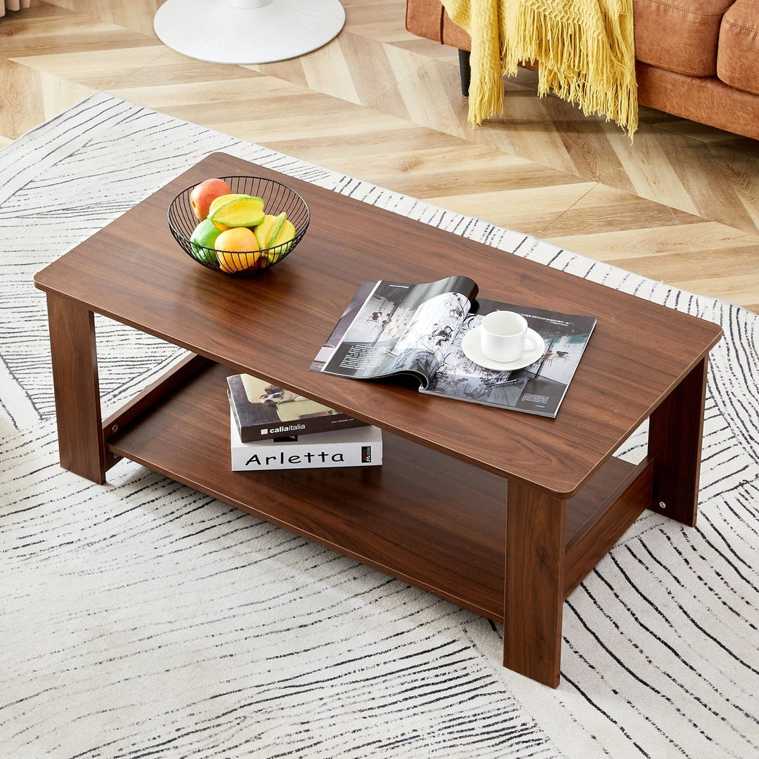 Walnut Textured Coffee Table MDF Double Layered Living Room 43.3x21.6x16.5 inches Image 4