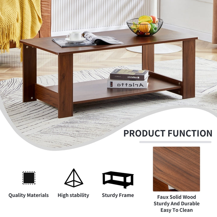 Walnut Textured Coffee Table MDF Double Layered Living Room 43.3x21.6x16.5 inches Image 9