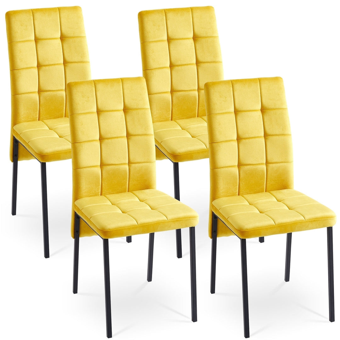 Yellow Velvet High Back Dining Chairs Set of 4 Modern Nordic Style Black Legs Image 1