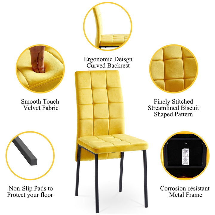 Yellow Velvet High Back Dining Chairs Set of 4 Modern Nordic Style Black Legs Image 2