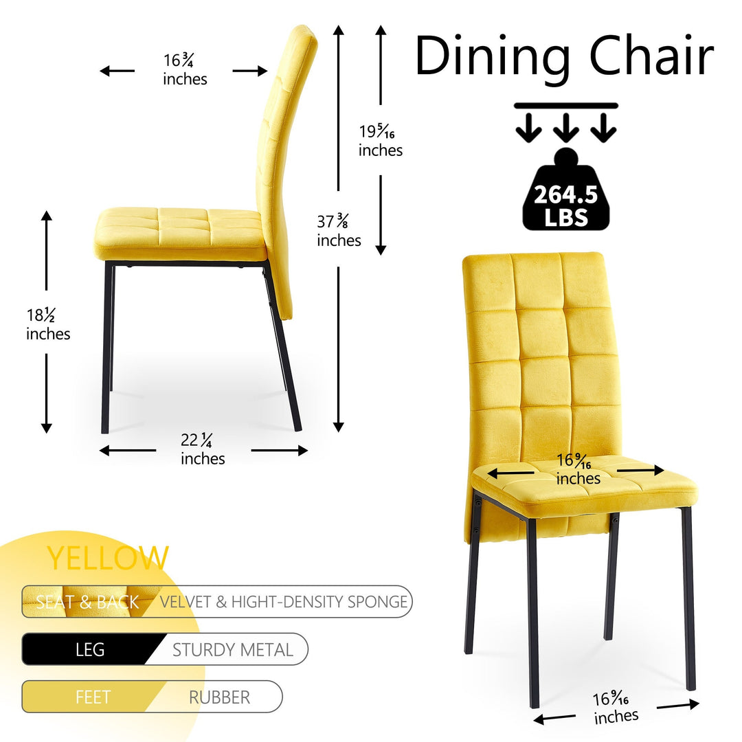 Yellow Velvet High Back Dining Chairs Set of 4 Modern Nordic Style Black Legs Image 3