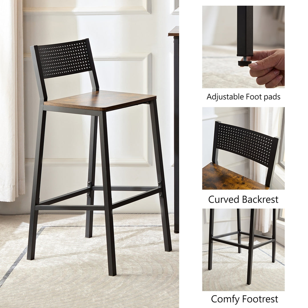 Industrial Bar Stool Set with Backrest Iron Wood Furniture for Kitchen Restaurant Image 2