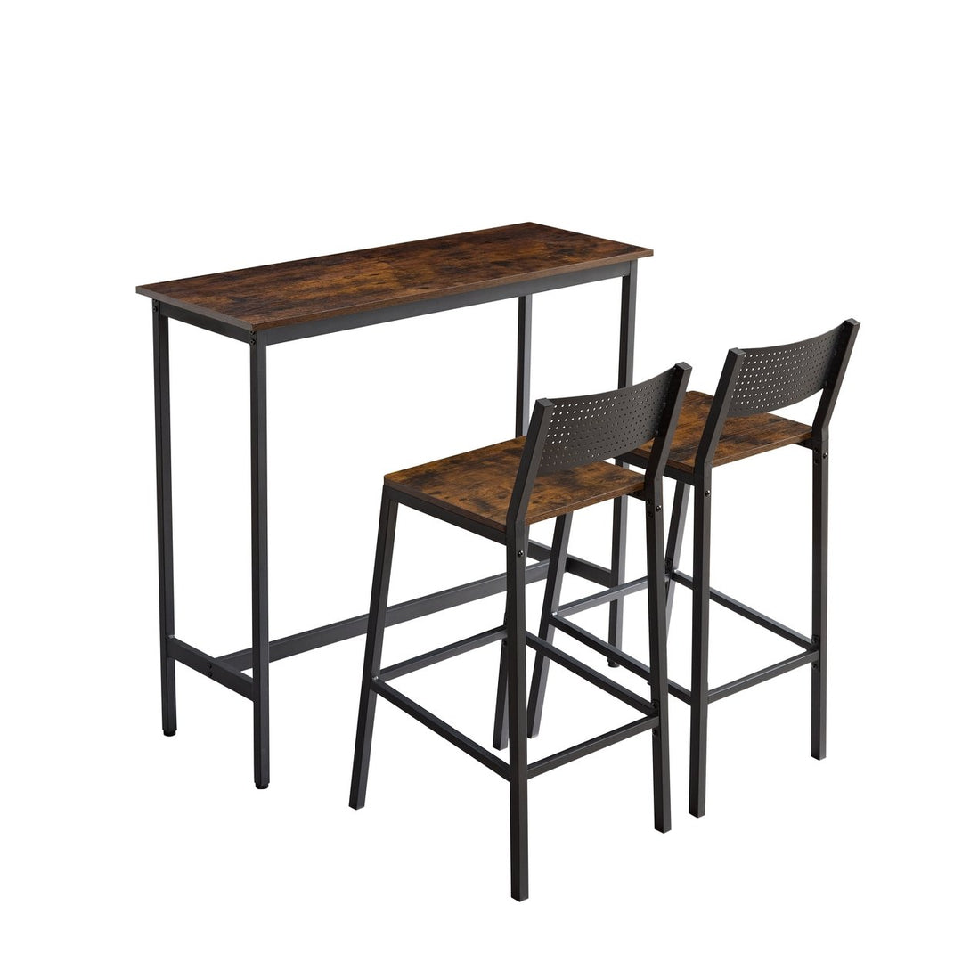 Industrial Bar Stool Set with Backrest Iron Wood Furniture for Kitchen Restaurant Image 5