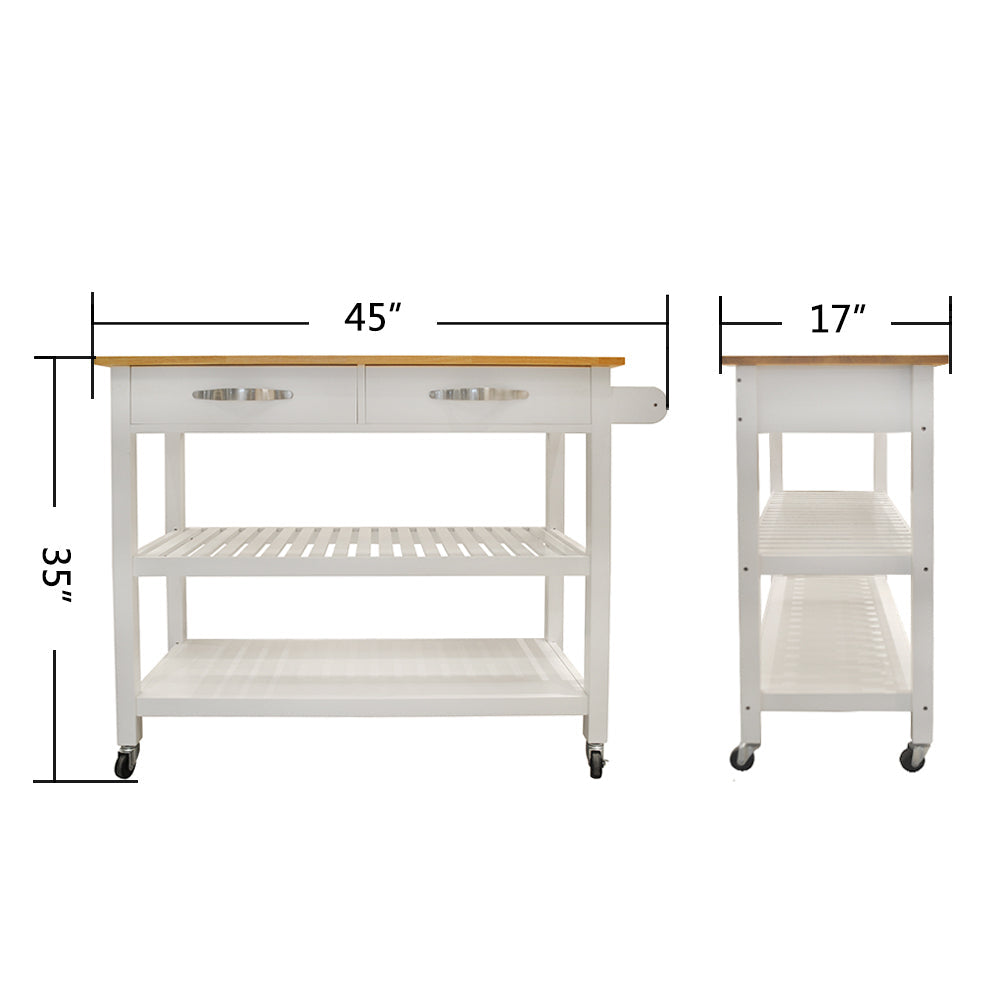 Mobile Kitchen Island with Rubber Wood Top, Lockable Wheels, Simple Design, Two Drawers for Utensil Storage, Easy to Image 3