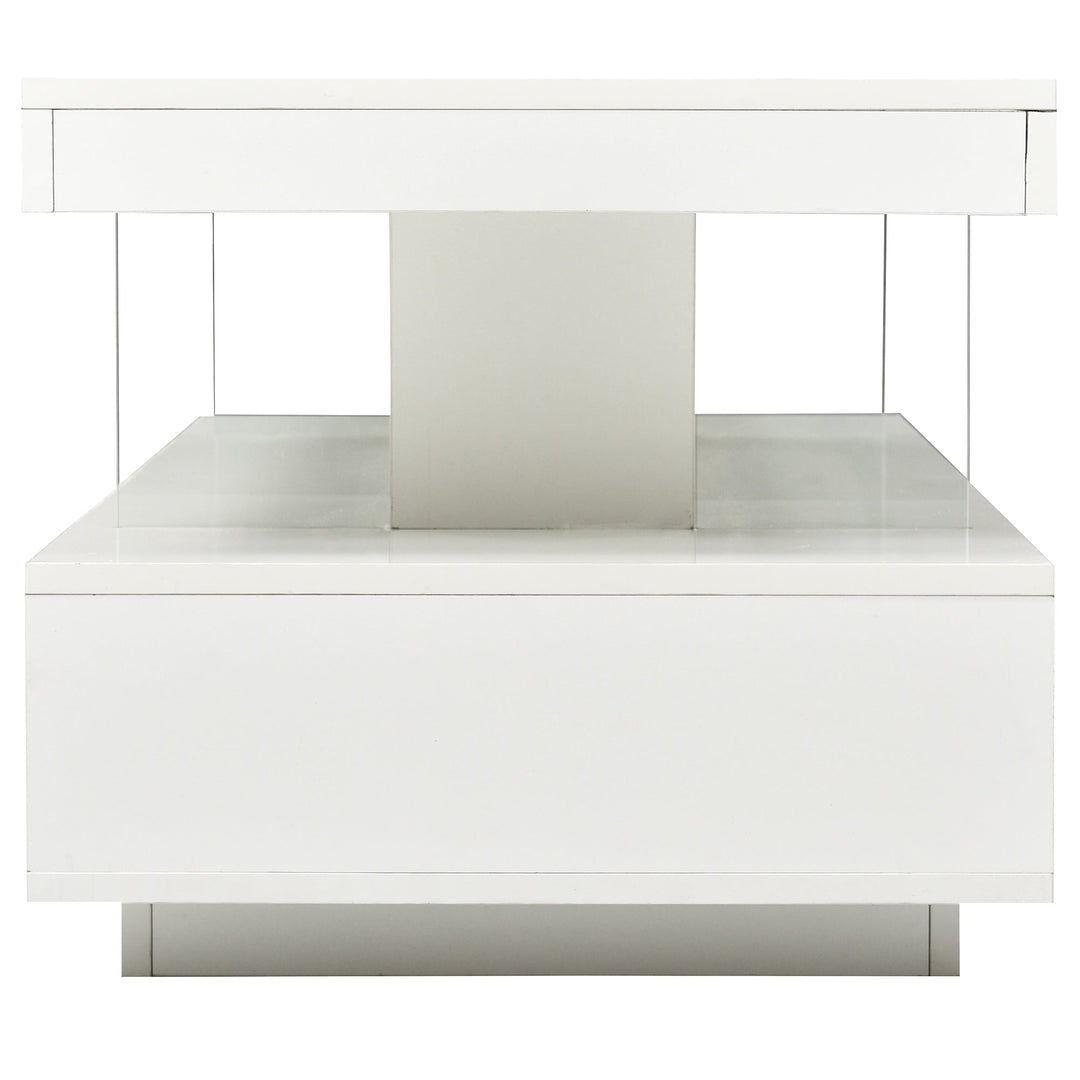 Modern LED Coffee Table with Storage and 2 Drawers, Accent Center Table with Display Shelves for Living Room, White Image 9