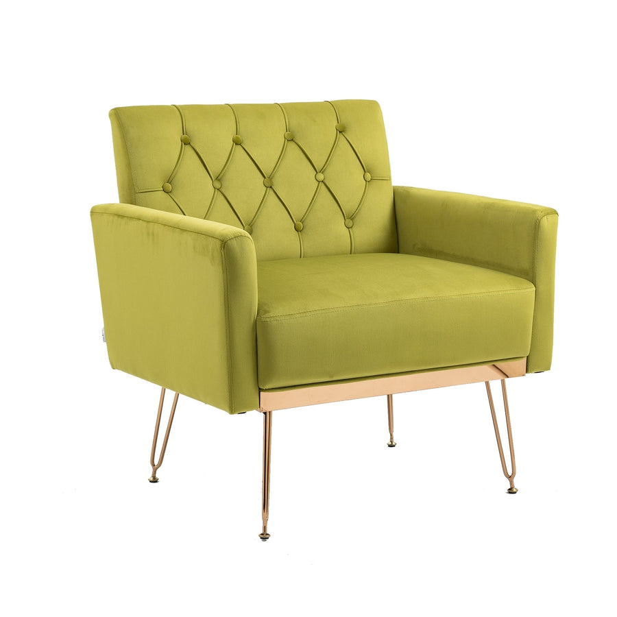 Leisure Single Sofa with Rose Golden Feet, Olive Green, Accent Chair for Living Room, Lounge or Bedroom Dcor Image 1