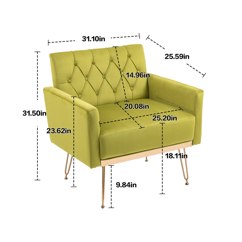 Leisure Single Sofa with Rose Golden Feet, Olive Green, Accent Chair for Living Room, Lounge or Bedroom Dcor Image 2