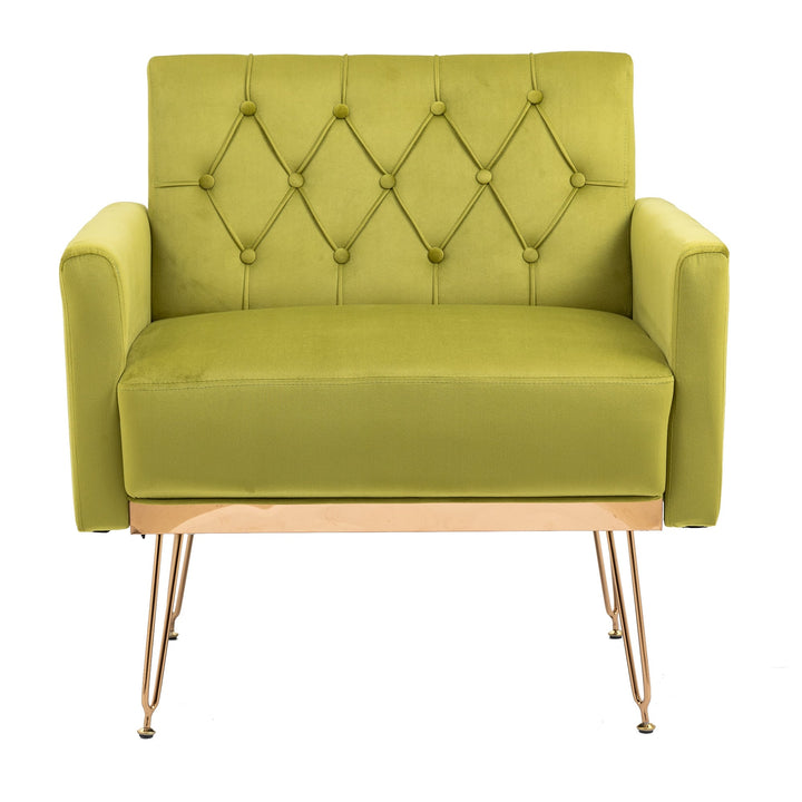 Leisure Single Sofa with Rose Golden Feet, Olive Green, Accent Chair for Living Room, Lounge or Bedroom Dcor Image 4