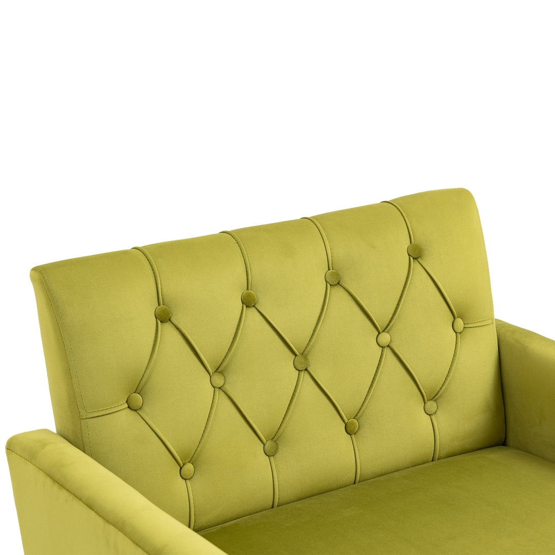 Leisure Single Sofa with Rose Golden Feet, Olive Green, Accent Chair for Living Room, Lounge or Bedroom Dcor Image 5