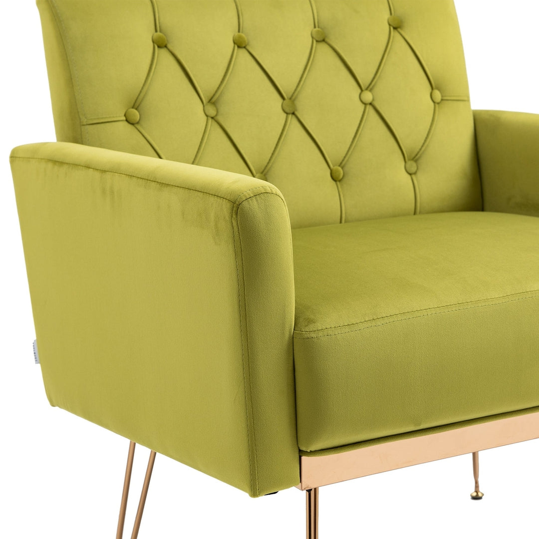 Leisure Single Sofa with Rose Golden Feet, Olive Green, Accent Chair for Living Room, Lounge or Bedroom Dcor Image 6