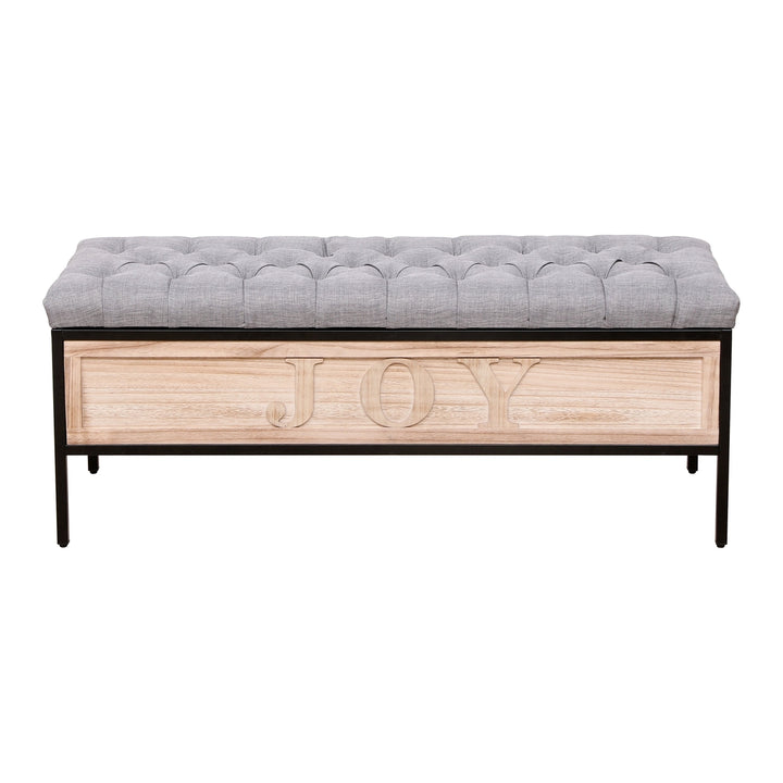 Linen Upholstered Storage Bench Gray 48 Inch End of Bed Tufted Ottoman Image 7