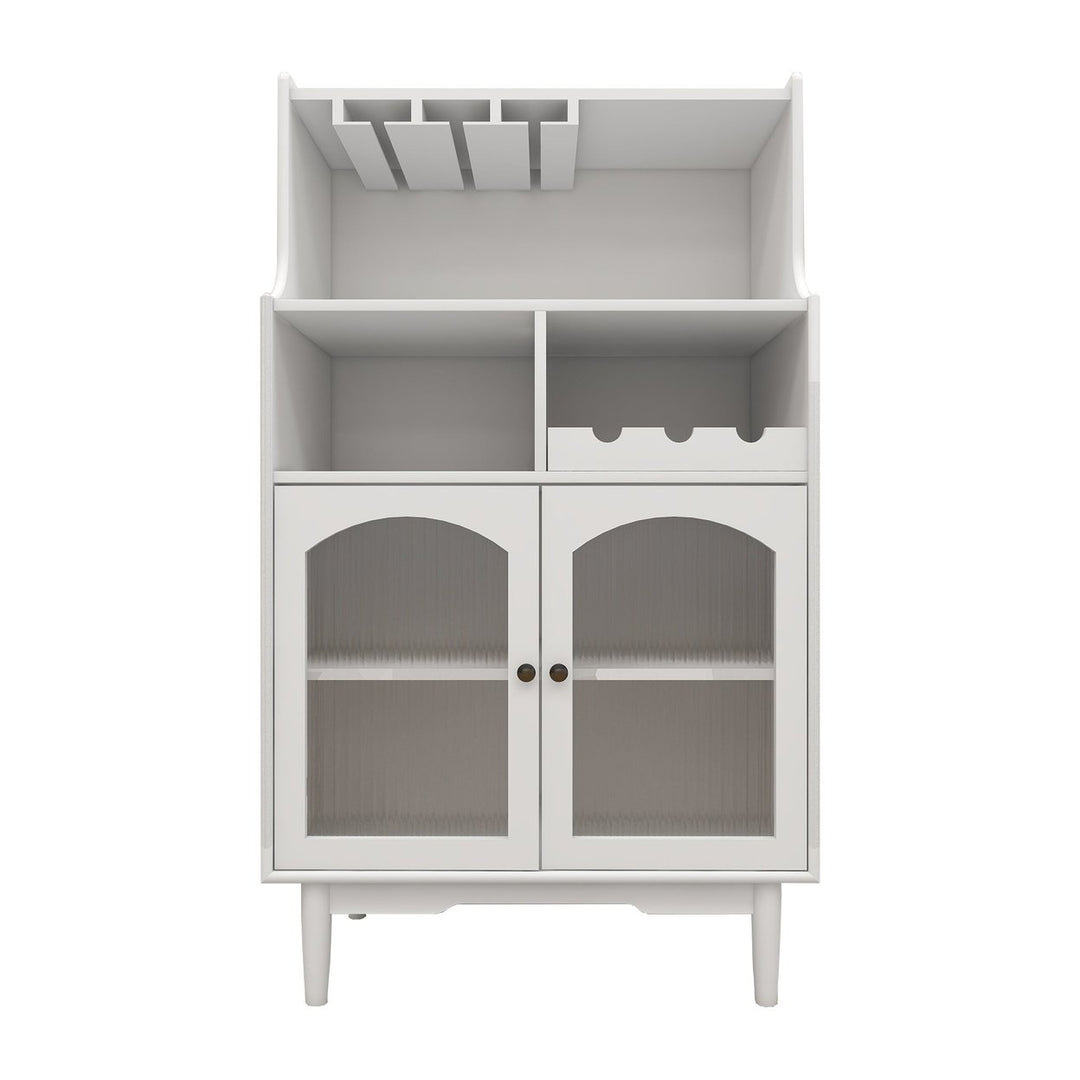 White Wine Cabinet with Glass Doors Removable Rack Bar Storage for Living Room Image 11