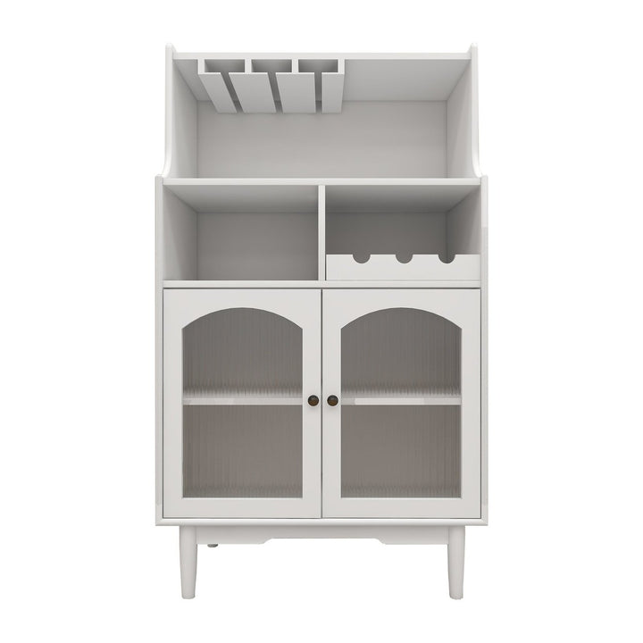 White Wine Cabinet with Glass Doors Removable Rack Bar Storage for Living Room Image 11