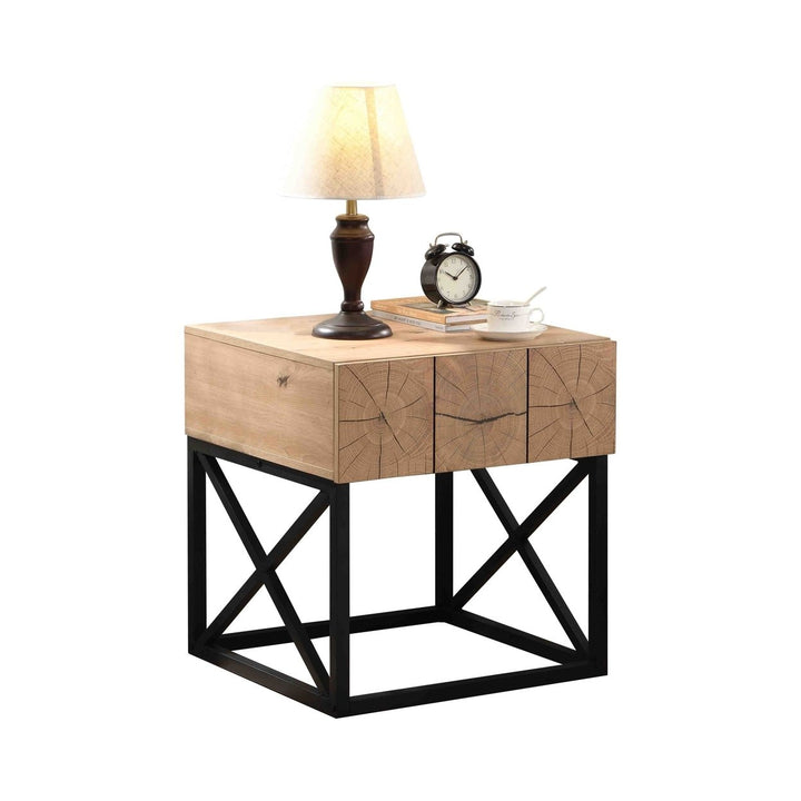 Luxury Night Stand with Drawer Wood and Metal Industrial Bedside Table 44 lbs Image 4