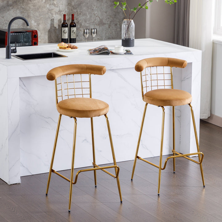 Luxury Velvet High Bar Stool Set of 2 with Metal Legs and Soft Back, Armless Modern Kitchen High Dining Chairs for Pub, Image 2