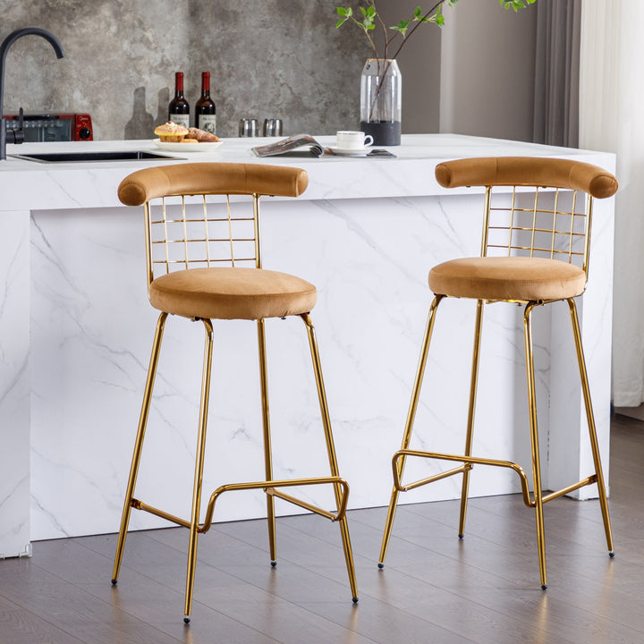 Luxury Velvet High Bar Stool Set of 2 with Metal Legs and Soft Back, Armless Modern Kitchen High Dining Chairs for Pub, Image 5