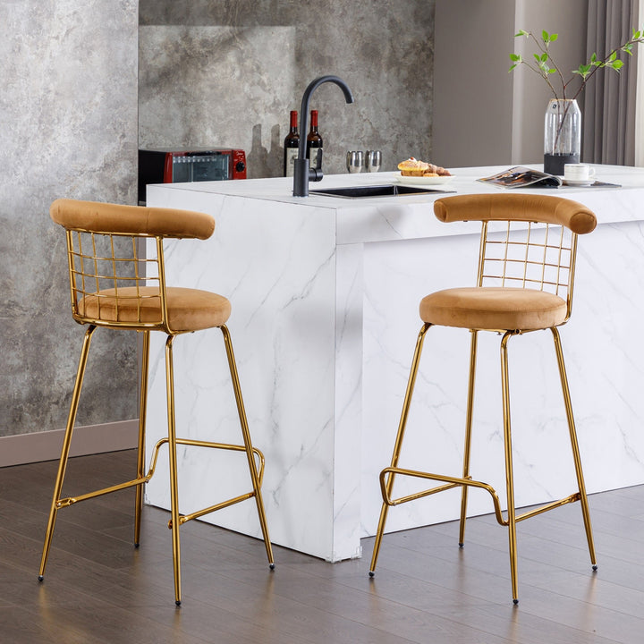 Luxury Velvet High Bar Stool Set of 2 with Metal Legs and Soft Back, Armless Modern Kitchen High Dining Chairs for Pub, Image 6