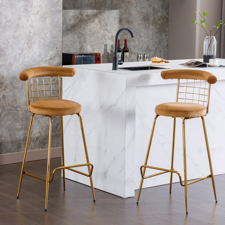 Luxury Velvet High Bar Stool Set of 2 with Metal Legs and Soft Back, Armless Modern Kitchen High Dining Chairs for Pub, Image 8