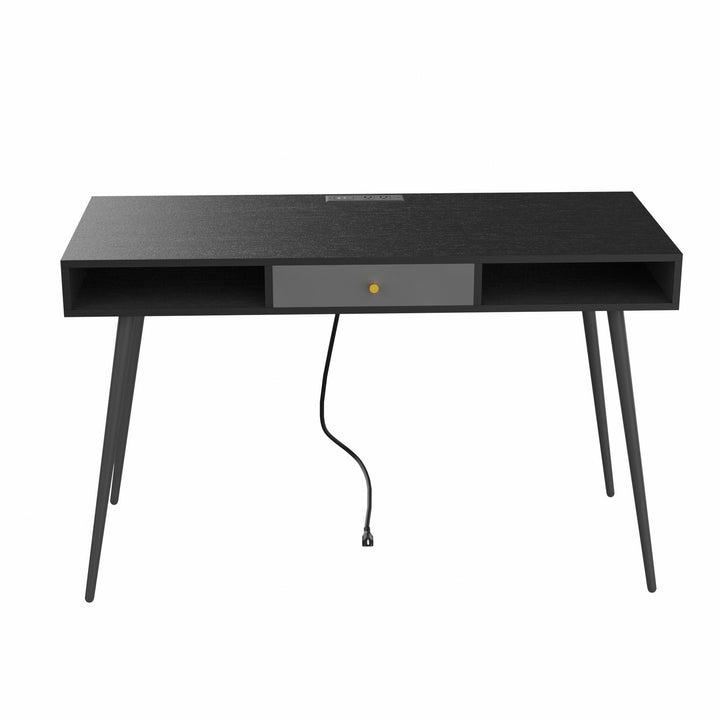 Mid Century Modern Desk with USB Ports, Power Outlet, Drawers, Multifunctional Computer Desk for Home Office, Black Image 5