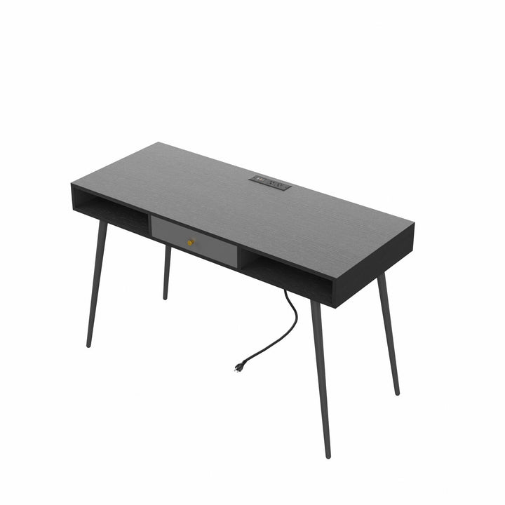 Mid Century Modern Desk with USB Ports, Power Outlet, Drawers, Multifunctional Computer Desk for Home Office, Black Image 6