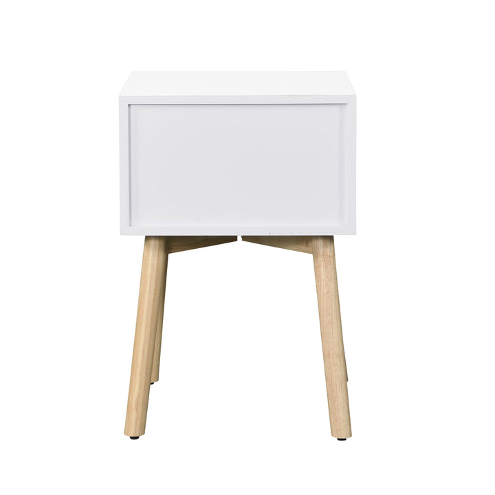 Mid-Century Modern Side Table with Drawers and Rubber Wood Legs, White Storage Cabinet for Bedroom Living Room Image 7