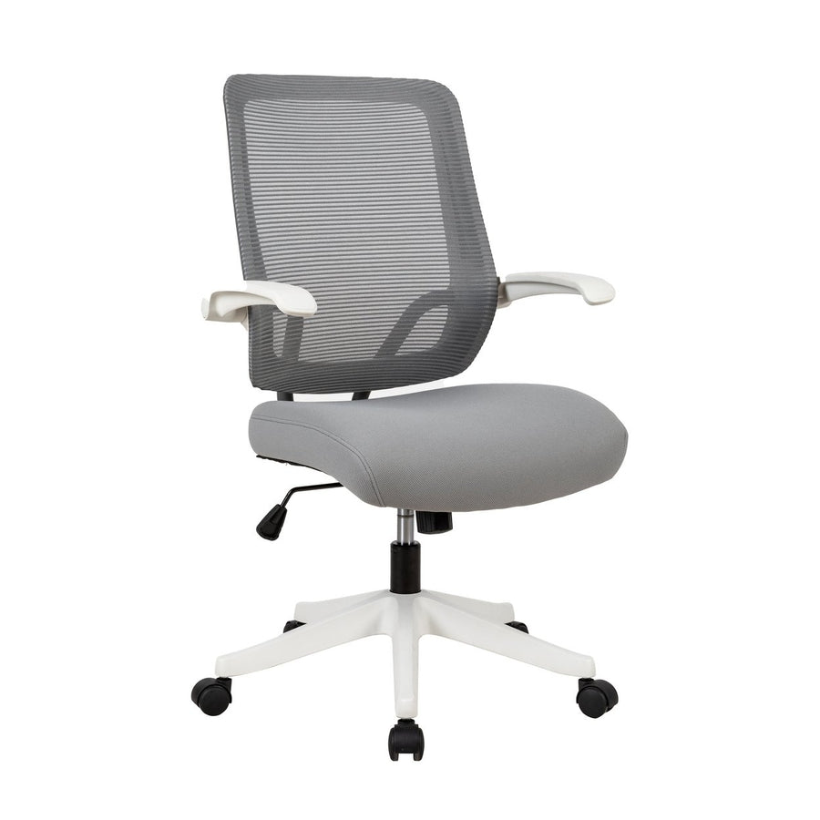 Mid-Mesh Task Chair with Flip Up Arms and Tilt Function, MAX 105, 300LBS, Grey with White Frame Image 1