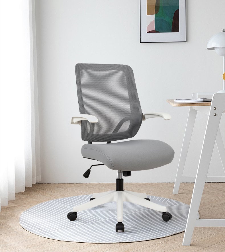 Mid-Mesh Task Chair with Flip Up Arms and Tilt Function, MAX 105, 300LBS, Grey with White Frame Image 3