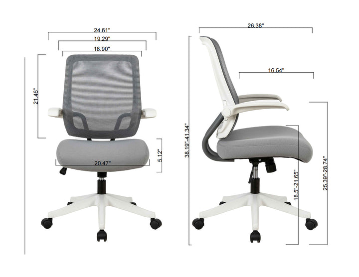 Mid-Mesh Task Chair with Flip Up Arms and Tilt Function, MAX 105, 300LBS, Grey with White Frame Image 6