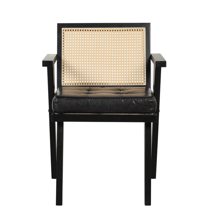 Mid-Century Handcrafted Rattan Accent Chair with Padded Seat for Leisure, Bedroom, Kitchen, Living Room, Enterway, Black Image 8