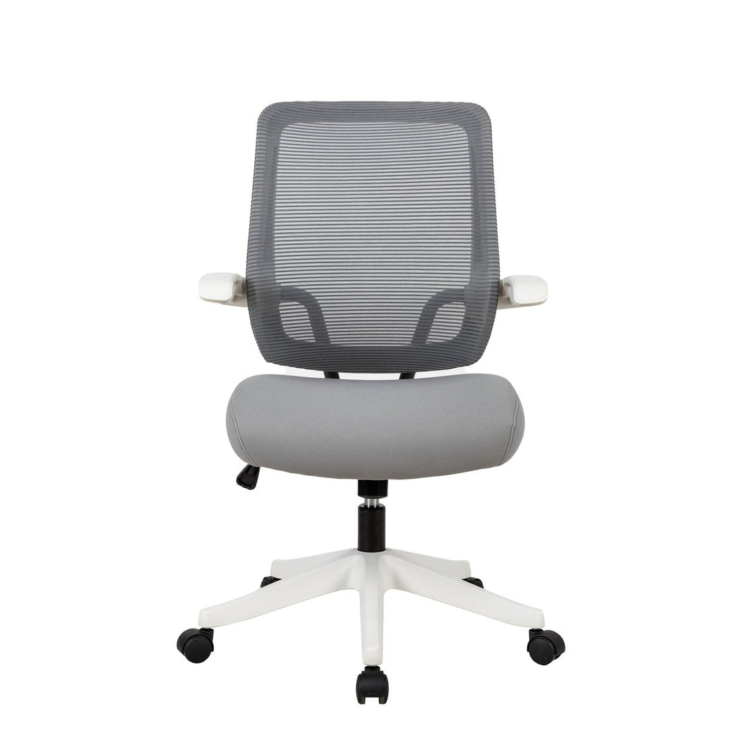 Mid-Mesh Task Chair with Flip Up Arms and Tilt Function, MAX 105, 300LBS, Grey with White Frame Image 7