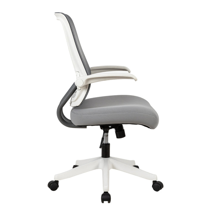 Mid-Mesh Task Chair with Flip Up Arms and Tilt Function, MAX 105, 300LBS, Grey with White Frame Image 8