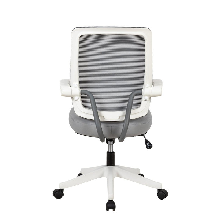 Mid-Mesh Task Chair with Flip Up Arms and Tilt Function, MAX 105, 300LBS, Grey with White Frame Image 9