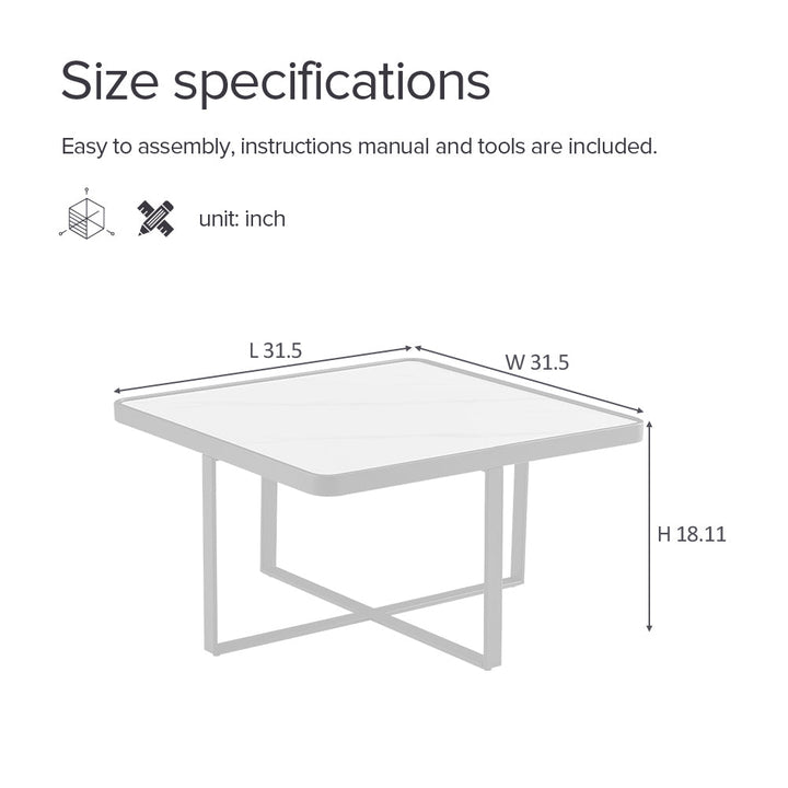 Minimalist Black Metal Frame Square Coffee Table with Sintered Stone Top Image 11