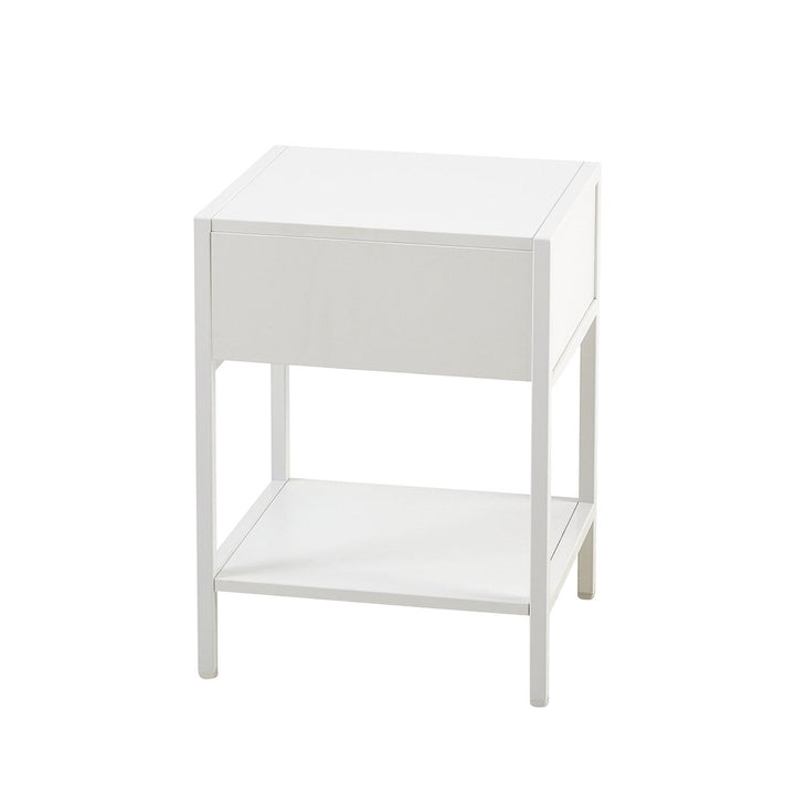 Modern Rattan End Table with Drawer White Nightstand Metal Legs 15.74 inch Image 11